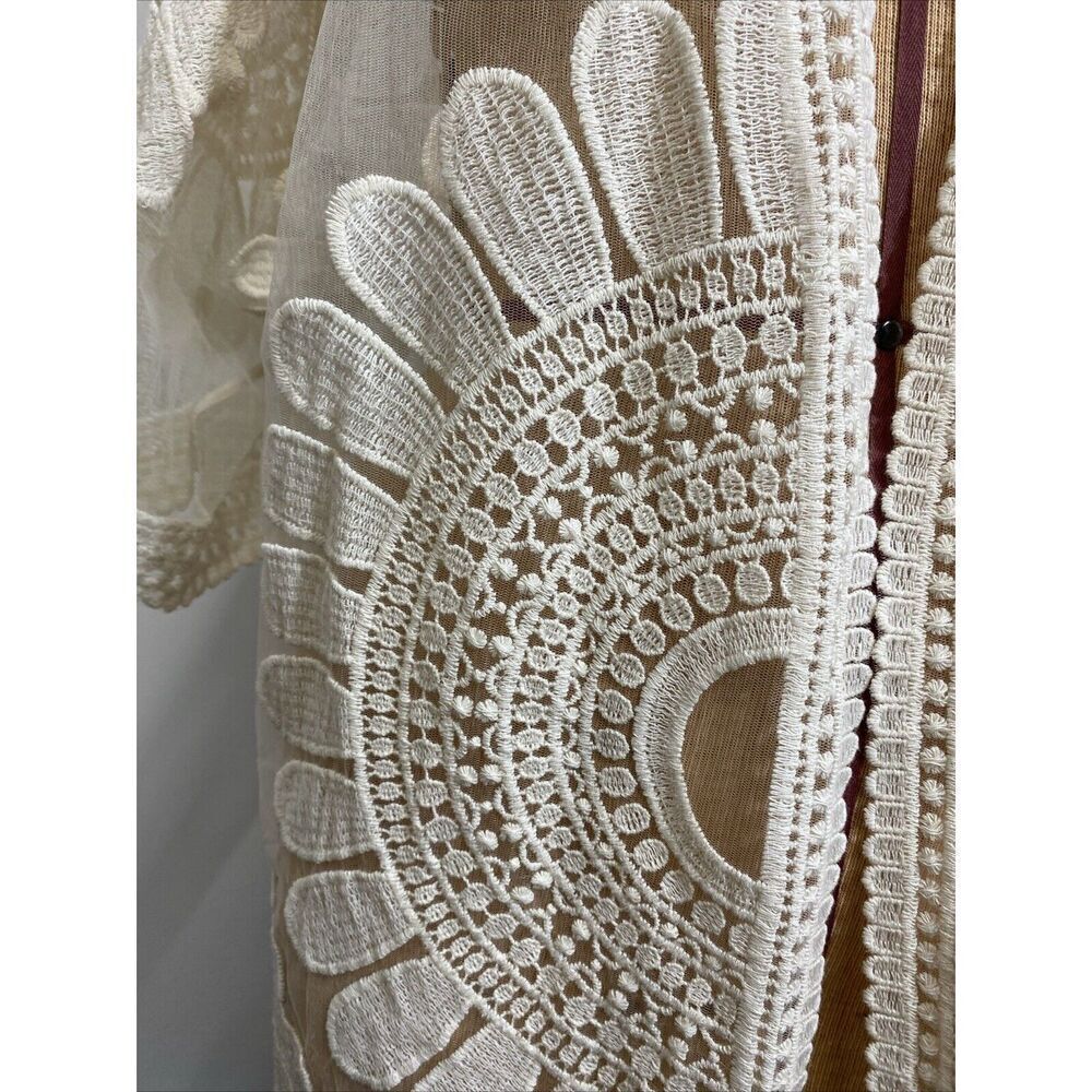 Chico's Lace Embroidered Fringe-Detail Kimono Sheer Duster Cream Size S/M NWT - Picture 6 of 9